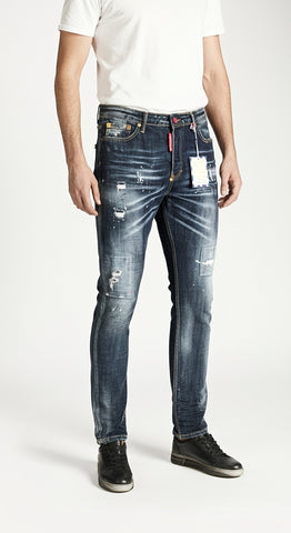 Barmore Herren Jeans – Mittelblaue Slim Fit Jeans mit Used-Waschung