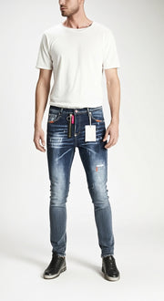 Barmore Herren Jeans – Blaue Slim Fit Jeans mit Zierreißverschluss & Farbspritzern
