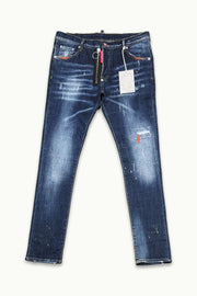 Barmore Herren Jeans – Blaue Slim Fit Jeans mit Zierreißverschluss & Farbspritzern