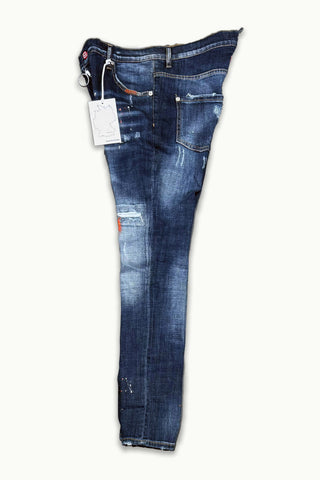 Barmore Herren Jeans – Blaue Slim Fit Jeans mit Zierreißverschluss & Farbspritzern