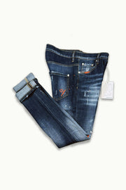 Barmore Herren Jeans – Blaue Slim Fit Jeans mit Zierreißverschluss & Farbspritzern