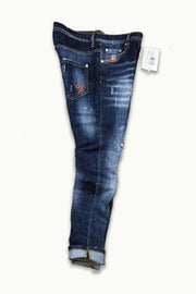 Barmore Herren Jeans – Blaue Slim Fit Jeans mit Zierreißverschluss & Farbspritzern