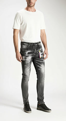 Barmore Herren Jeans – Schwarze Slim Fit Jeans mit Used Look