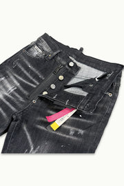 Barmore Herren Jeans – Schwarze Slim Fit Jeans mit Zipper-Detail und Used Look