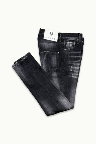 Barmore Herren Jeans – Schwarze Slim Fit Jeans mit Zipper-Detail und Used Look