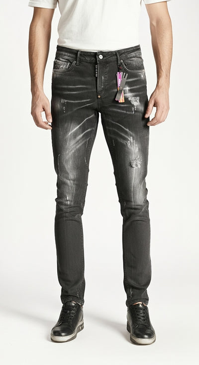 Barmore Herren Jeans – Schwarze Slim Fit Jeans mit Destroyed-Details