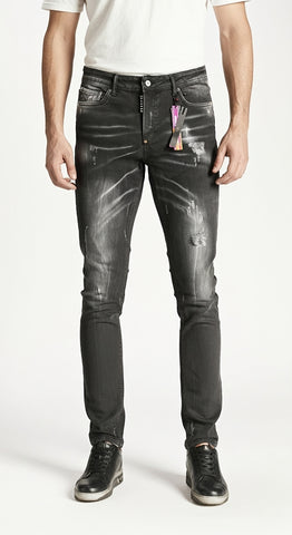Barmore Herren Jeans – Schwarze Slim Fit Jeans mit Destroyed-Details