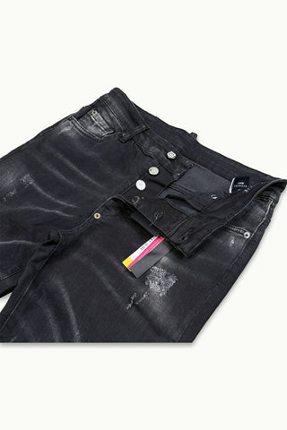 Barmore Herren Jeans – Schwarze Slim Fit Jeans mit Destroyed-Details