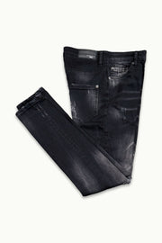 Barmore Herren Jeans – Schwarze Slim Fit Jeans mit Destroyed-Details