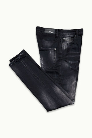 Barmore Herren Jeans – Schwarze Slim Fit Jeans mit Destroyed-Details