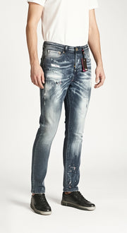 BARMORE Jeans 06-115-007 – Slim Tapered, Button-Fly, Indigo mit Used-/Paint-Details