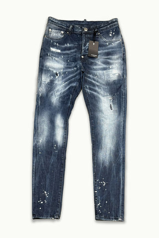 BARMORE Jeans 06-115-007 – Slim Tapered, Button-Fly, Indigo mit Used-/Paint-Details