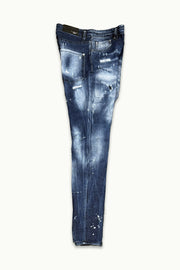 BARMORE Jeans 06-115-007 – Slim Tapered, Button-Fly, Indigo mit Used-/Paint-Details