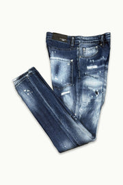 BARMORE Jeans 06-115-007 – Slim Tapered, Button-Fly, Indigo mit Used-/Paint-Details