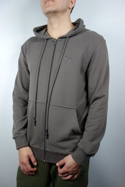 BARMORE Zip-Hoodie – Schlichter Kapuzenpullover in Taupe mit Ton-in-Ton Logo