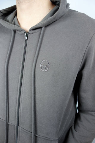 BARMORE Zip-Hoodie – Schlichter Kapuzenpullover in Taupe mit Ton-in-Ton Logo