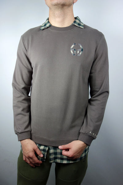 BARMORE Sweatshirt – Braun mit kariertem Hemdkragen & Sticklogo