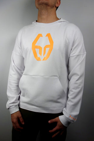 BARMORE Kapuzen-Sweatshirt – Weißer Hoodie mit Orangefarbenem Logo & Print